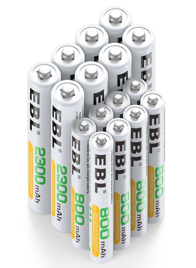 EBL 16 Sets AA AAA Batteries Combo with 8PCS AA 2300mAh & 8-Pack AAA 800mAh Rechargeable Batteries - Image 1